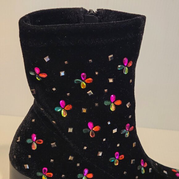 Betsey Johnson Womens Harriet Black Ankle Boots Shoes Size 9 Rhinestone Clusters - Picture 6 of 16